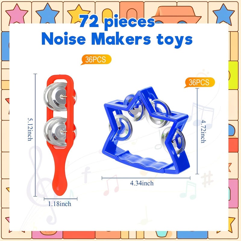 Lukmaa 72 Pcs Tambourines Bulk, 36 Plastic Hand Bells 36 Cymbals Noise Makers Musical Toy Instruments Gift for Valentine Church Sunday School, Education Activities, Christian Charity Donation(Star) - Image 2